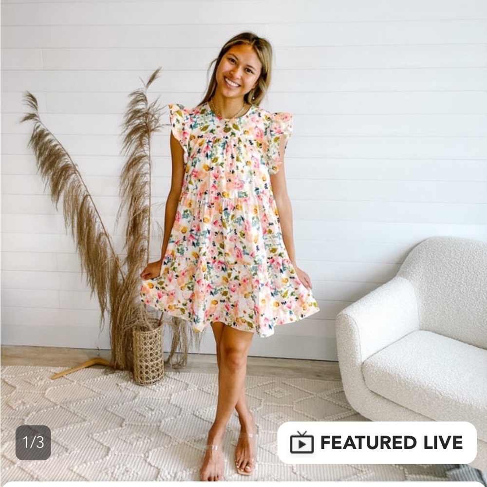 Pink Floral Ruffle Sleeve Dress